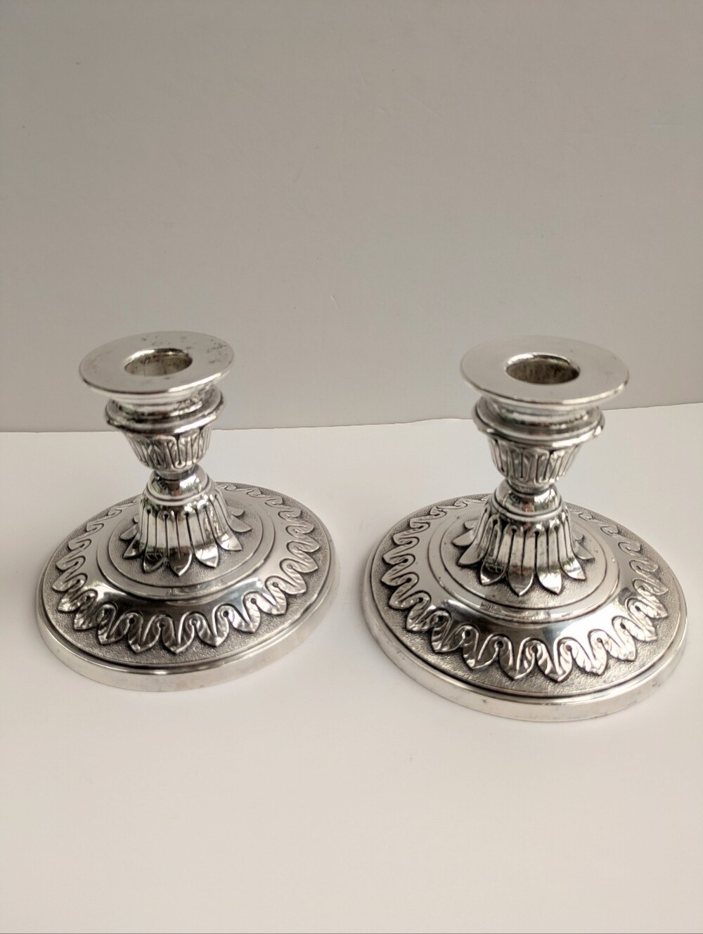 Vintage Pair of Silverplated Zinc Wm A Rogers Candleholders Victorian Georgian